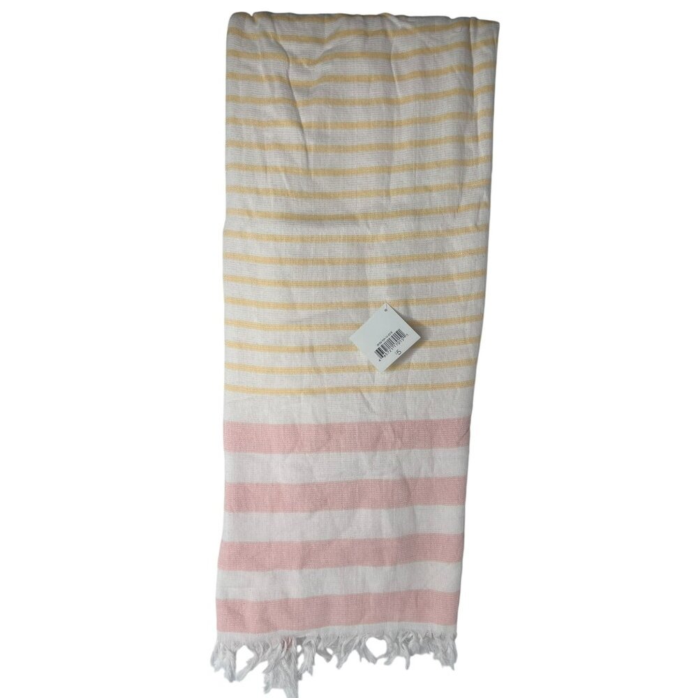 Set of 2 Target Yellow and Pink Stripe Beach Towels Cotton 58 x 28 in
